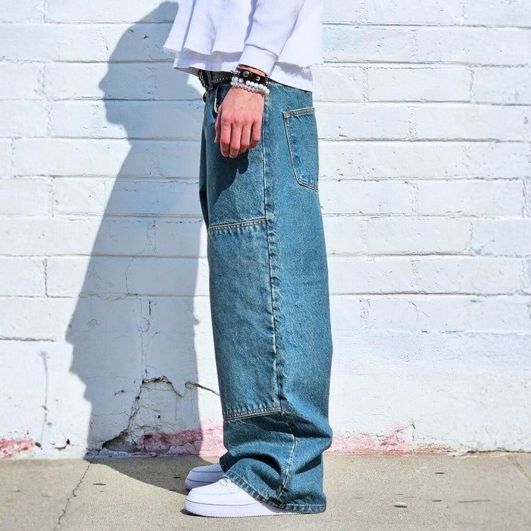 Neo Blue Double Knee Baggy Jeans
